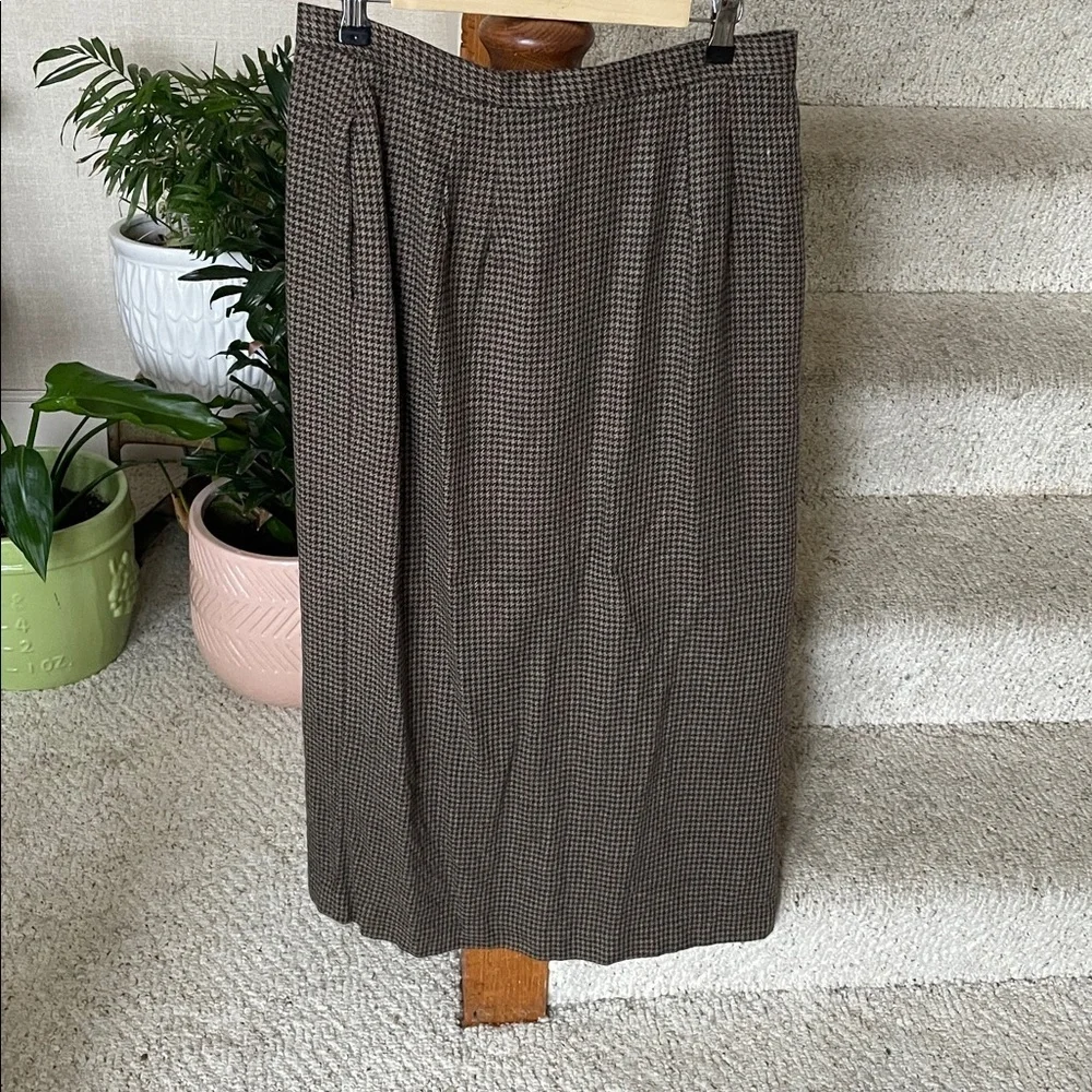 Vintage Country Shop Classic Brown Houndstooth Wool Lambswool Maxi Skirt